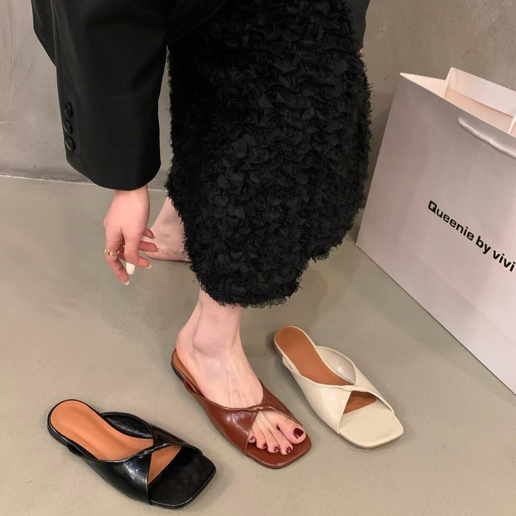Fashion Flat-bottomed One-word Drag Shoes Women's Shoes Summer Wear 2024 New Summer Simple Beach Sandals