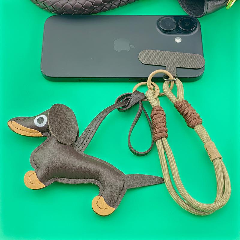 Dachshund Bag Pendant Premium Cartoon Dachshund Mobile Phone Chain Rope Leather Puppy Ins Bag Pendant Miu
