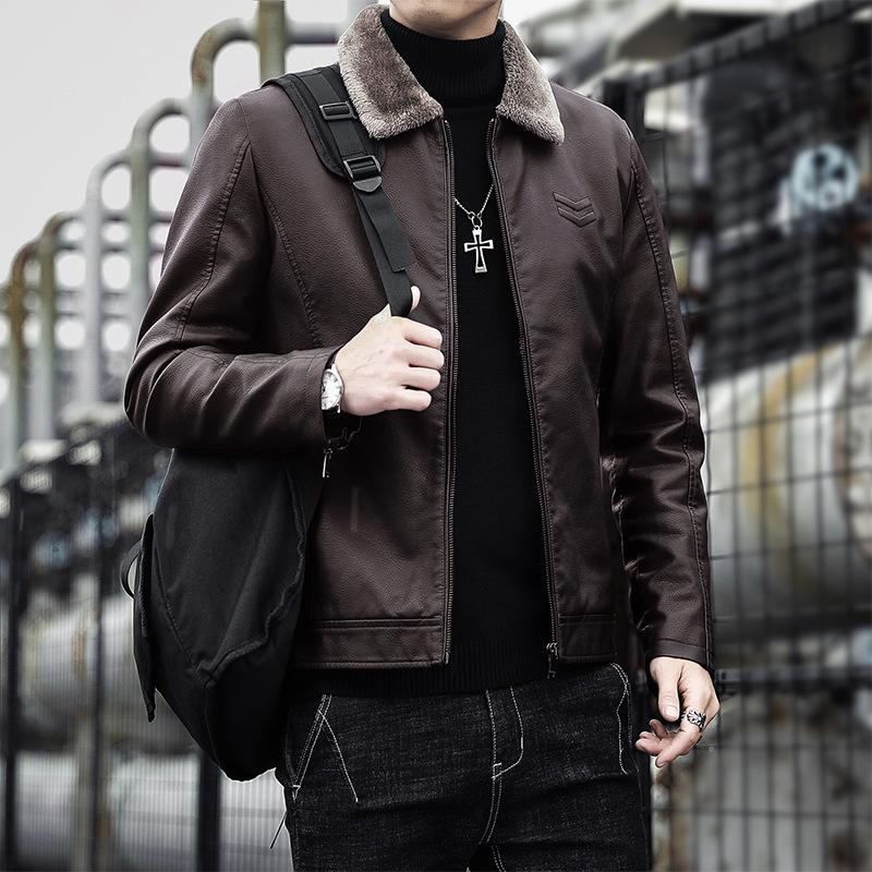 Новая плюшевая кожаная куртка, мужская кожаная куртка, осенне-зимняя повседневная модная и универсальная куртка с лацканами для папы, куртка, куртка