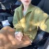 Европейский стиль старых денег Зеленый мохеровый свитер с V-образным вырезом для женщин на осень и зиму Ленивый высококачественный утолщенный вязаный топ с отложным воротником