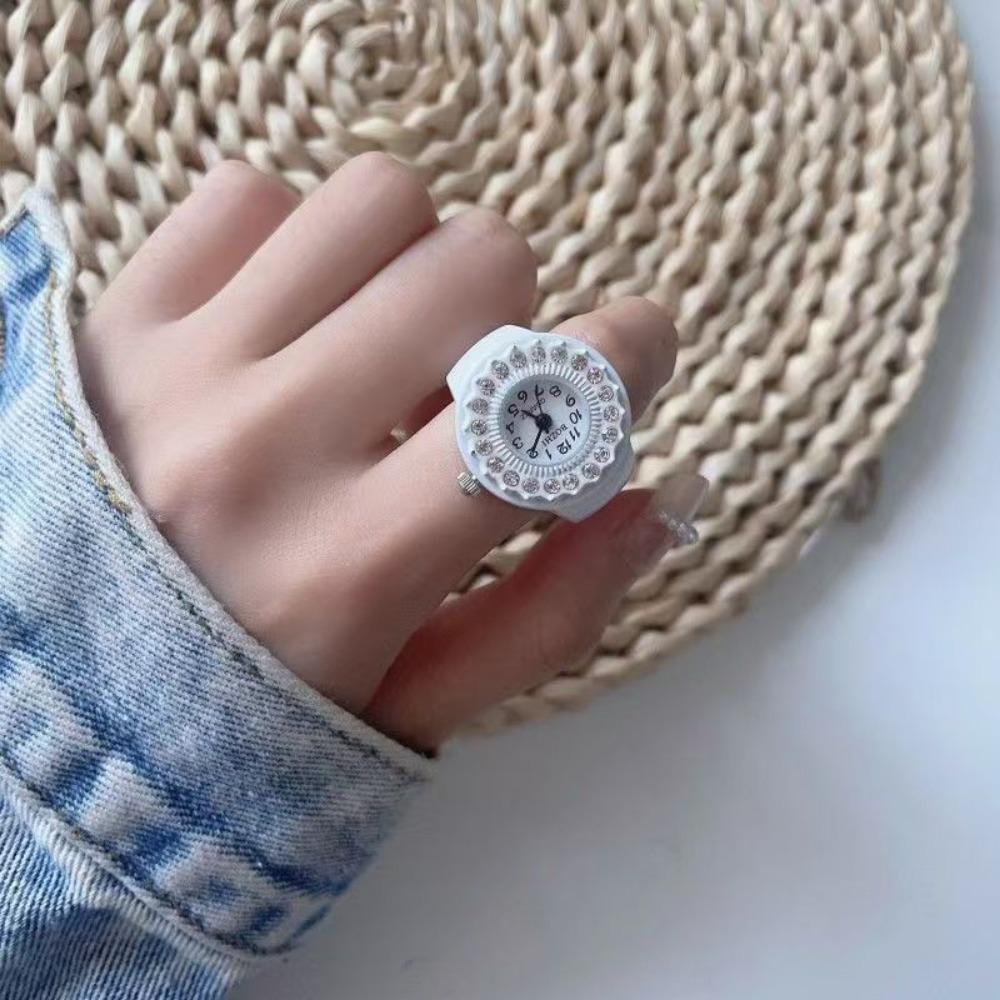 Часы-кольцо, Кварцевые часы, Металлические часы, Стразы, Эластичный ремешок.