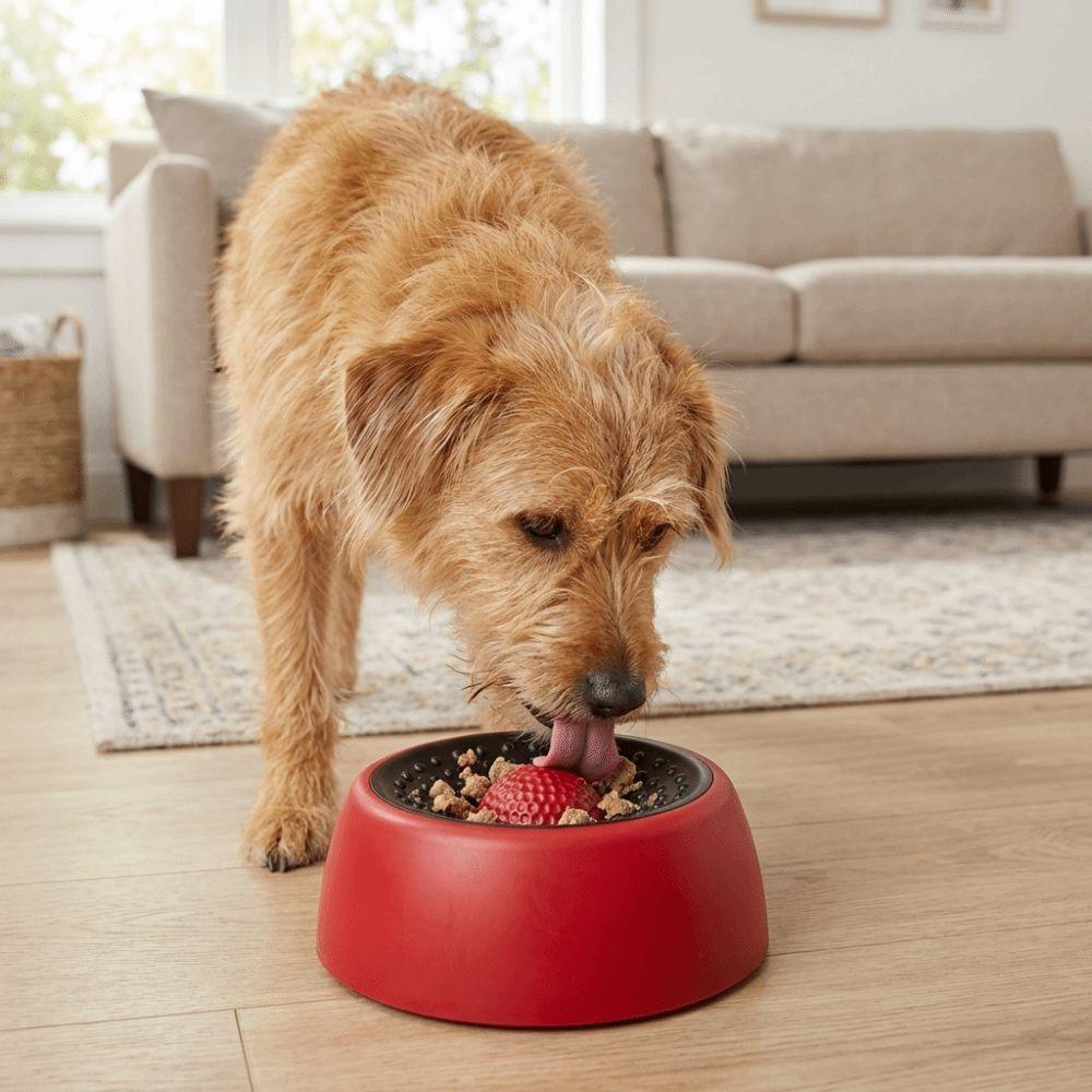 Plastic Slow Feeder Dog Bowl Food-Grade with Rolling Ball Pet Feeding Bowl Non-Slip Anti-Choking Liquid Slow Bowls