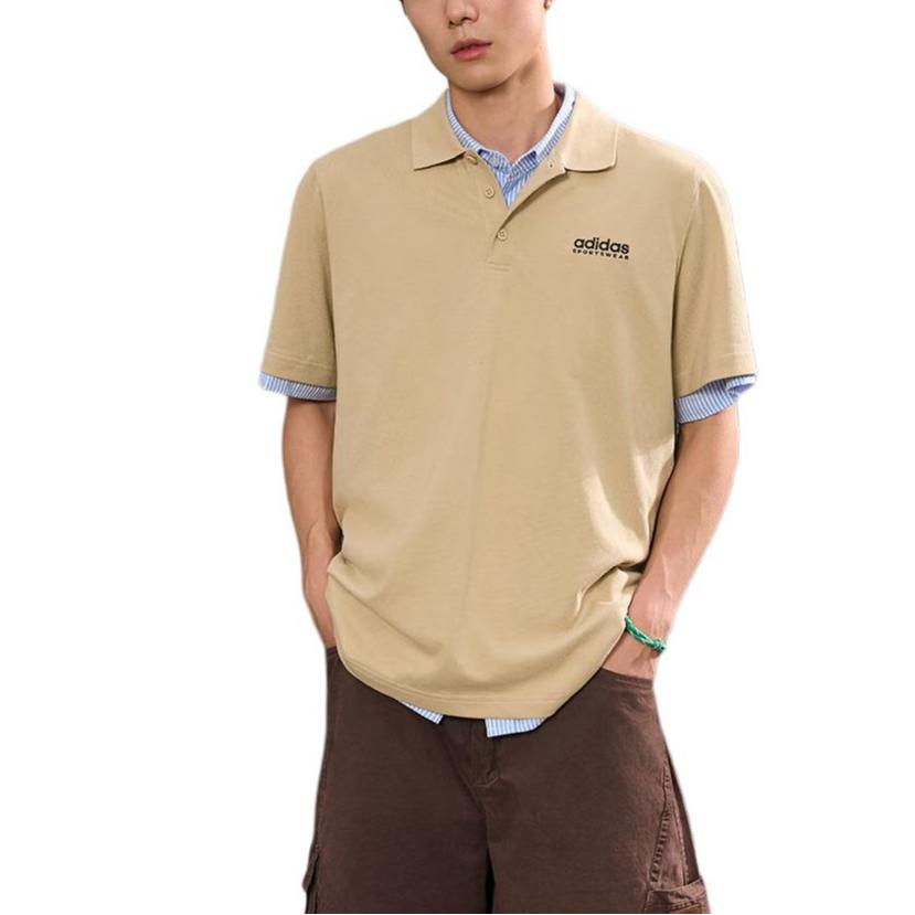 Adidas Comfortable Letter Logo Printed Short Sleeve Polo Shirt Men Polo Shirts Grassland-Brown JP1772
