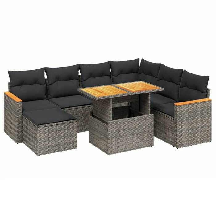 VidaXL Salon de Jardin avec Coussins 8 pcs, Canapés de Terrasse, Ensemble de Meubles de Patio, Mobilier d'Extérieur, Gris 3273195