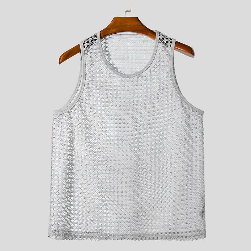 Summer Gym Wear Men Muscle Tank Top With Mesh Fabric For Active Fitness Enthusiasts