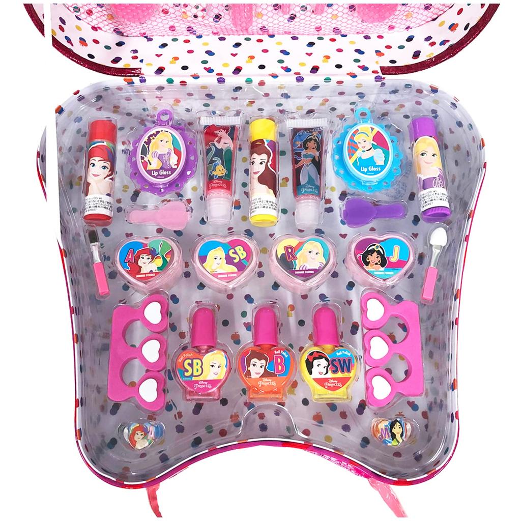 Disney Princess Cosmetic Set with Portable Handle and 30 Piece Set with Kids Makeup Cosmetic Makeup Girls Snow Princess Mirror, Stickers, Cosmetics,