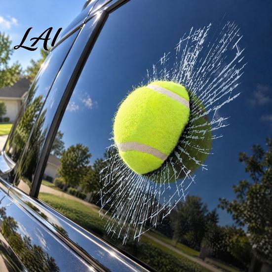 Decorative Sticker for Garage Doors 3D Tennis Ball Car Sticker Realistic Broken Glass Window Decal Removable Funny PVC Crack Pattern Adhesive