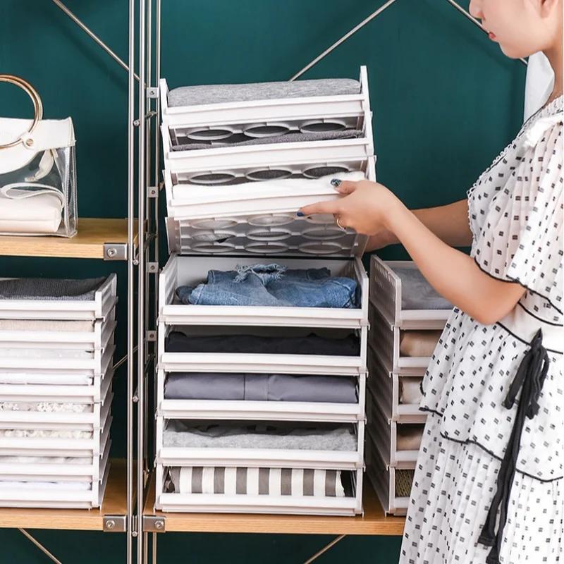 Стеллаж для хранения одежды, складной ящик для хранения, органайзер для шкафа с одеждой, пластиковая многослойная стойка для хранения