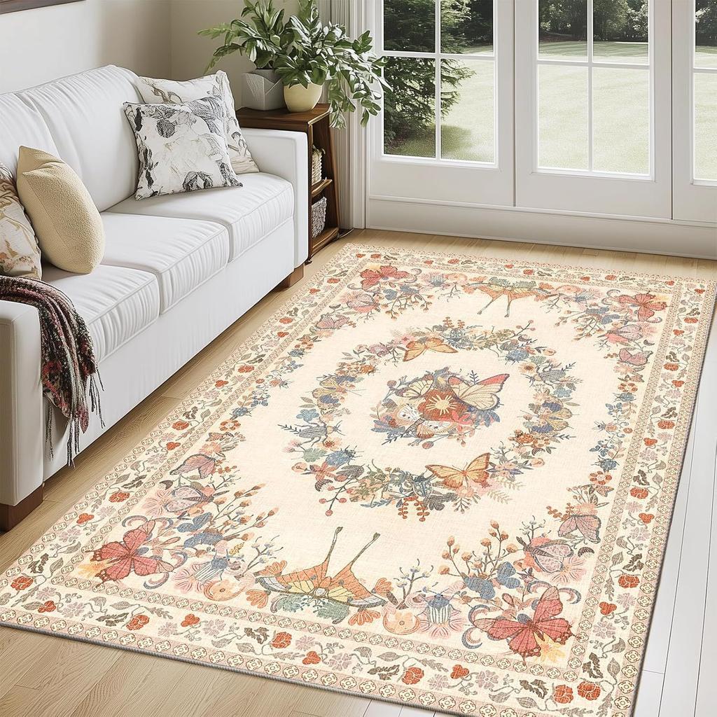 Винтажный высококачественный ковер с цветочным рисунком и бабочками, теплый зимний коврик в богемном стиле для гостиной, журнального столика, противоскользящий коврик для домашнего декора.
