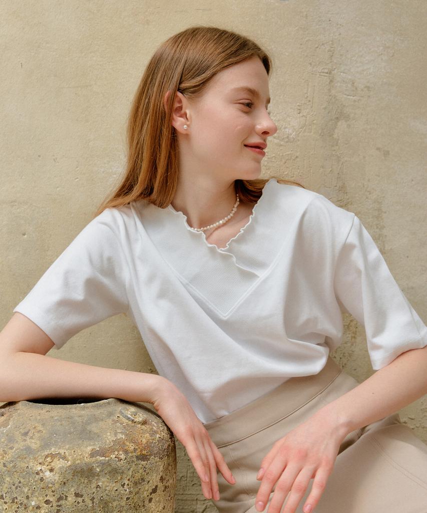 YUPPE V Shirring T-Shirts_White