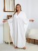 Sexy White Beach Dress Women's V-neck Batwing Sleeve Plus Size Kaftan 2024 Summer Vacation Beachwear Swimsuit Cover Up Q1306