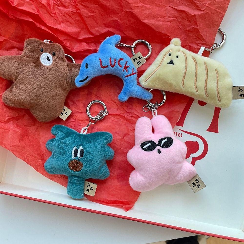 Long Hair Dog Plush Doll Keychain Hug Bear Dolphin Pendant Funny Animal Key Chain Car Key Pendant