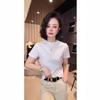 Women's Slim Fit White Short-Sleeve Half-High Collar T-Shirt - 2025 Early Spring Collection