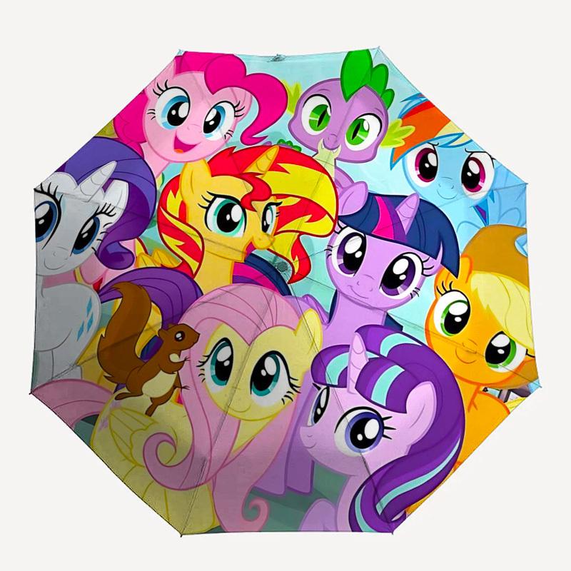 1 шт. Автоматический складной зонт My Little Pony, портативный 3-складной дизайн с 8-реберным железным каркасом, для улицы для фанатов, путешественников, для повседневного использования, подарок для энтузиа