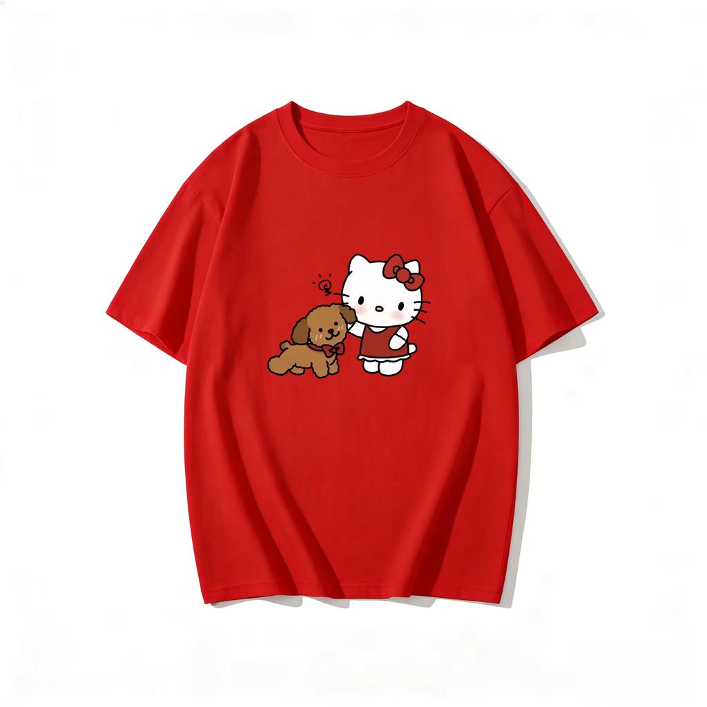 2026 Hello Kitty Cartoon Printed Short Sleeve Summer Cotton Tshirt Womens Family Matching Outfits Tops Tee Highquality Tees