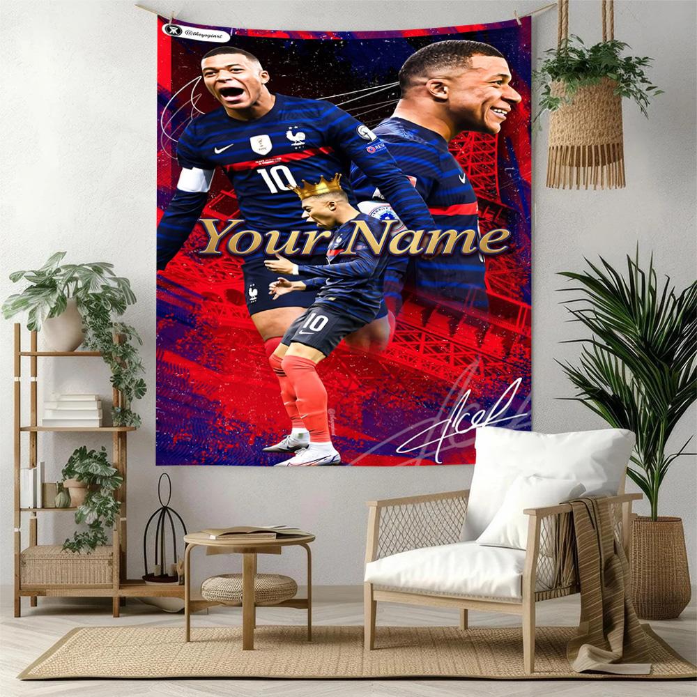 Mbappe Custom Your Name Wall Decor Tapestry Art For Pet Memorial Birthdaywedding Party Backdrop Family Gift