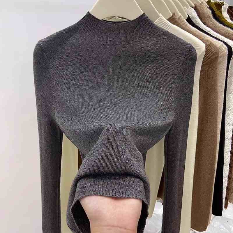 Fashion Semi-turtleneck Long Sleeved Women's Knitted Sweater Early Autumn New Slim Fit Pullover Tops Casual Simple Elegant Thin Inner Bottoming Shirt