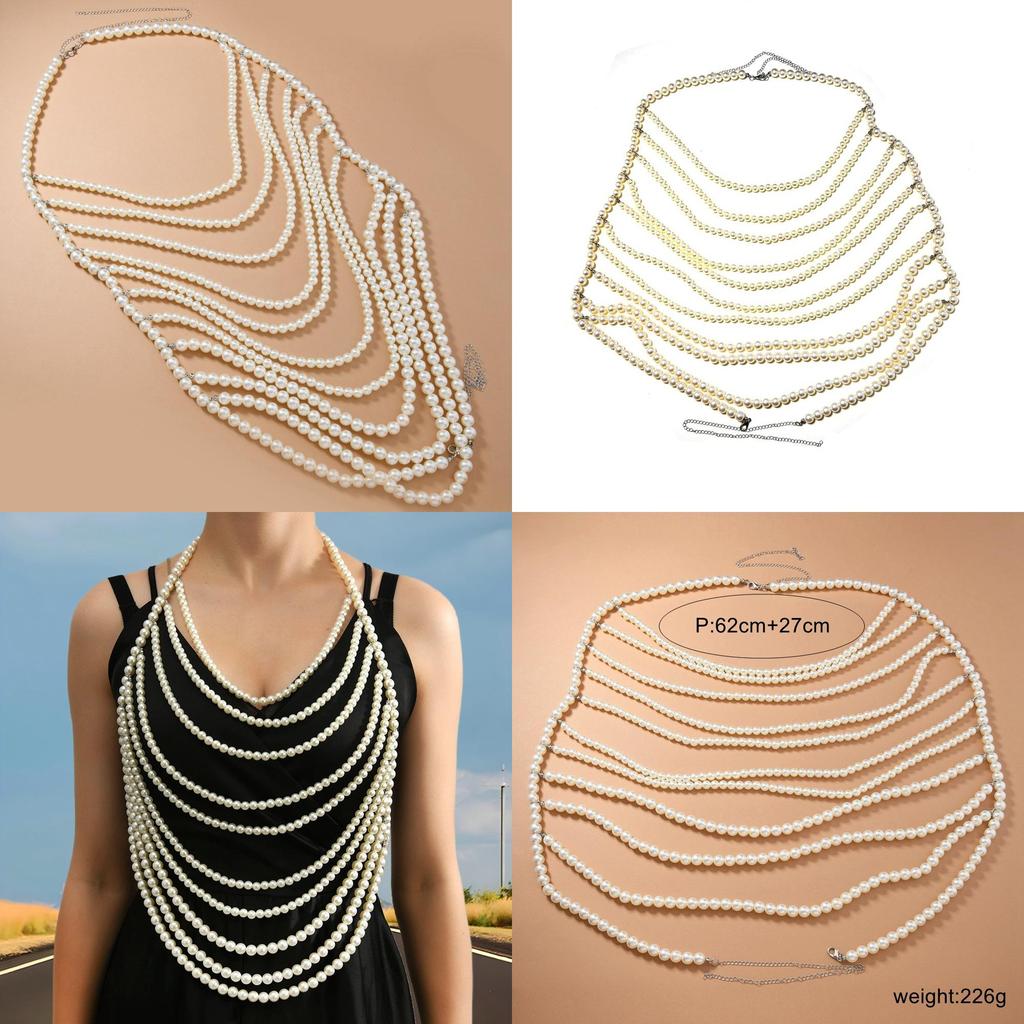 Body Chain Boho Necklace Accessory With Pearl Beads For Fashion Women