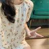 Милые пижамы с полным принтом медведя и цветами для девочек, летние, с коротким рукавом и шортами, с круглым вырезом, комплект из двух предметов, для студенческого общежития, одежда для дома