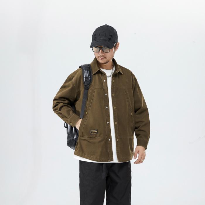 Куртка из плотного хлопкового денима, мужская, высококачественная, с текстурой, толстая, с длинными рукавами, в американском стиле, в стиле ретро, повседневная рубашка