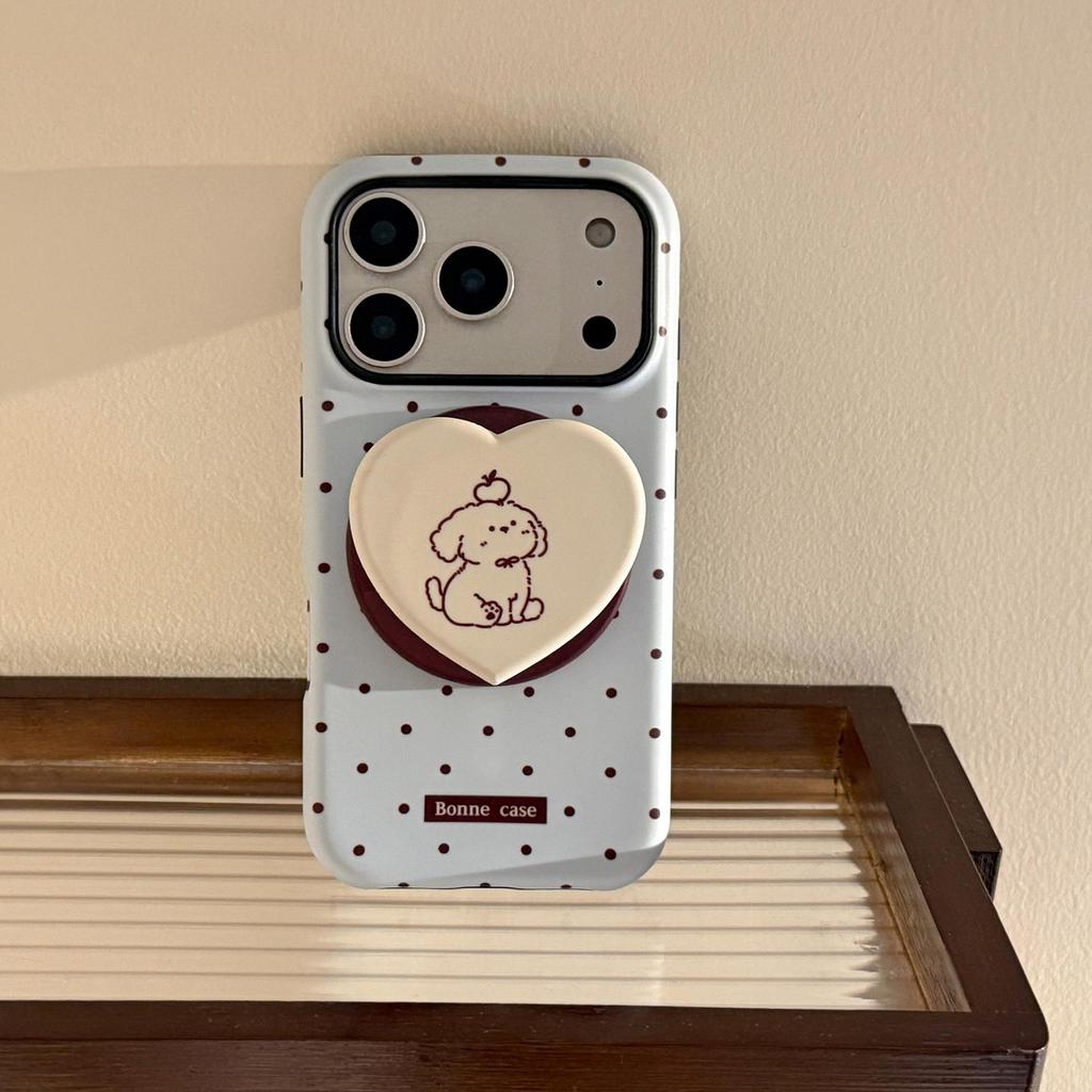 Милый Мультяшный Синий Чехол-Подставка в Горошек для iPhone 16, iPhone 17 и iPhone 17 Pro Max