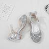 2024 Серебристые босоножки на высоком каблуке для девочек в корейском стиле - универсальные туфли принцессы с закрытым носком
