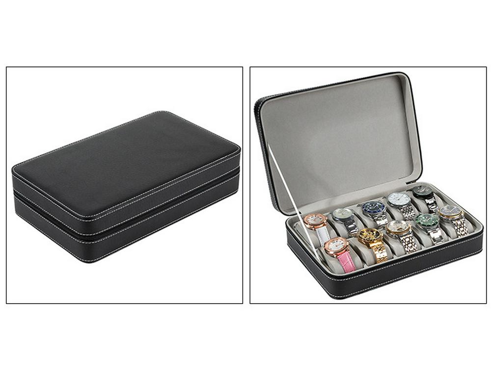 Портативная коробка для хранения на молнии из ПУ кожи для часов и ювелирных изделий, варианты на 6, 10 и 12 ячеек