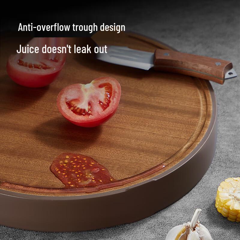 COOKER KING Ebony Wood Round Double-Sided Cutting Board