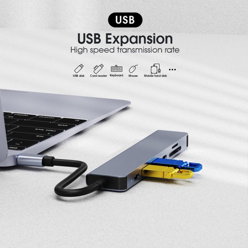 Dj1013 7 в 1 Usb C Hub для 4k HDMI-совместимого адаптера типа C с Pd Tf Sd, совместимого для