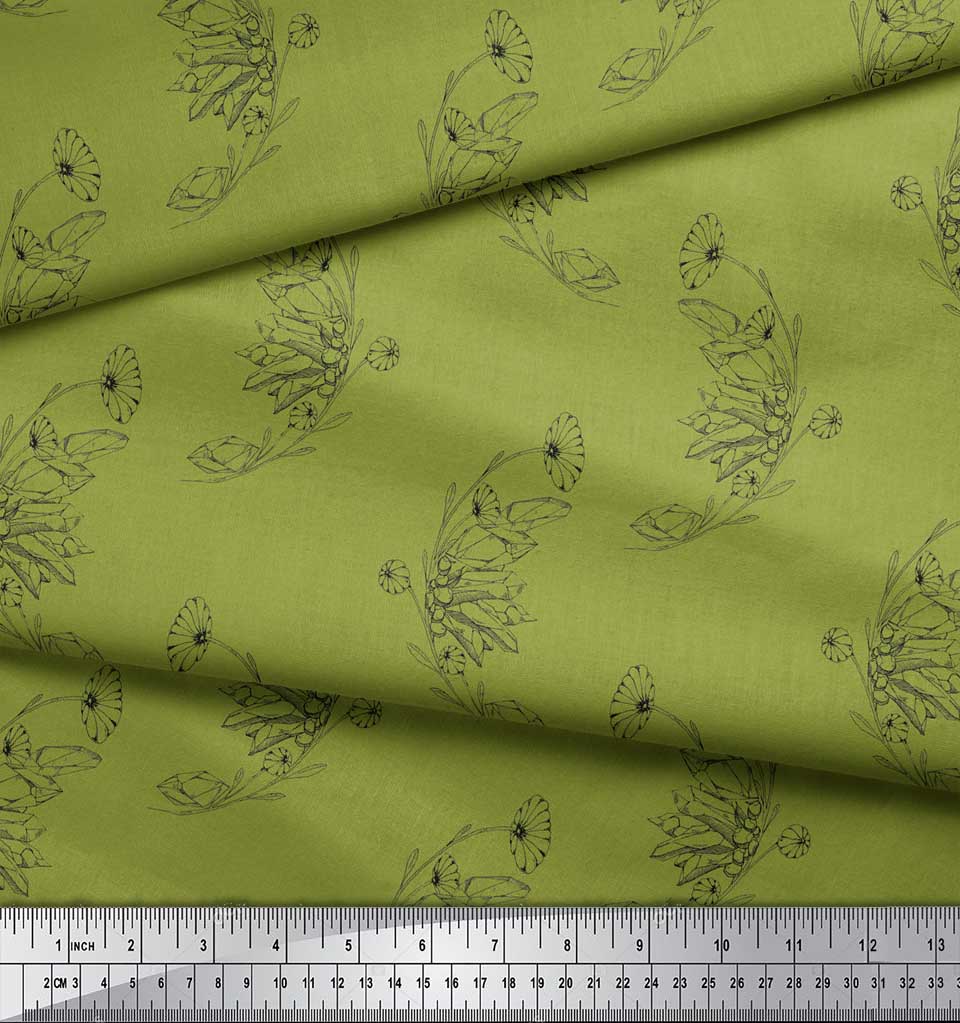 Soimoi Синяя полиэфирная креповая ткань с художественным принтом в виде листьев и цветочного принта, 42 дюйма по метрам