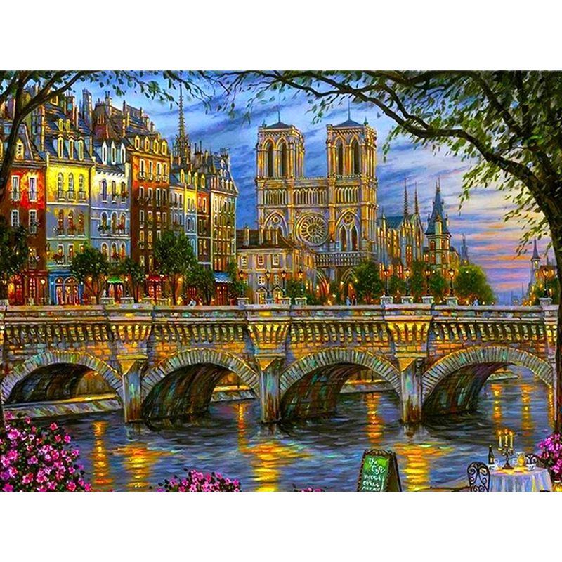 Алмазная вышивка Городской пейзаж Алмазная картина Мозаика Полный квадрат Круглый пейзаж Дрель Стразы Картина Искусство