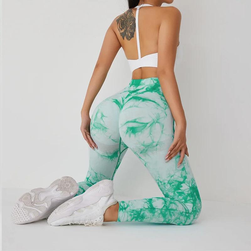 Женские леггинсы для йоги с высокой талией и принтом тай-дай - Суперэластичные бесшовные фитнес-леггинсы с эффектом «персиковых ягодиц»