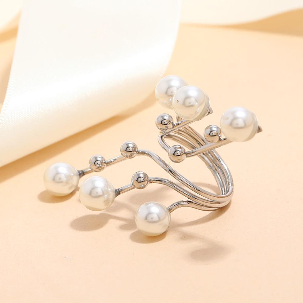 Geometric Gold Color Knuckle Ring Adjustable Fashion Jewelry Luxury Pearl Bead Rings Ladies