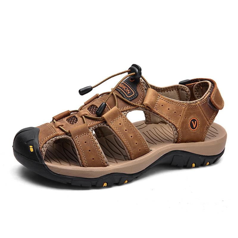 2025 New Large Size Men's Sandals Beach Sandals Microfiber Leather Bag Head Anti-collision Outdoor Creek Shoes Men