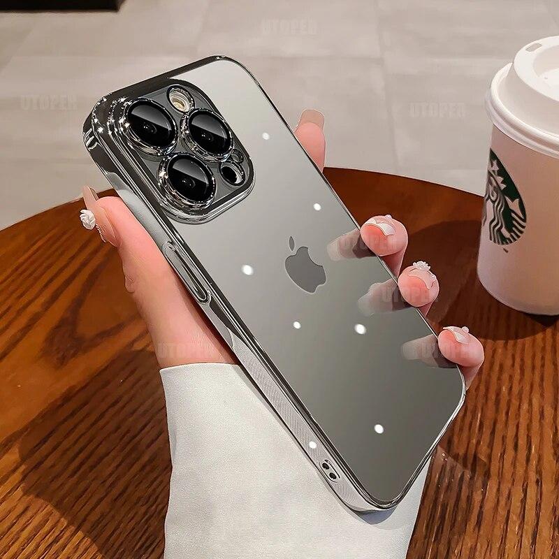 Роскошный прозрачный чехол для телефона с покрытием для IPhone 15 14 11 12 13 14 Pro Max Mini XS X 15 Plus, силиконовая мягкая пленка для объектива из ТПУ, защитная крышка