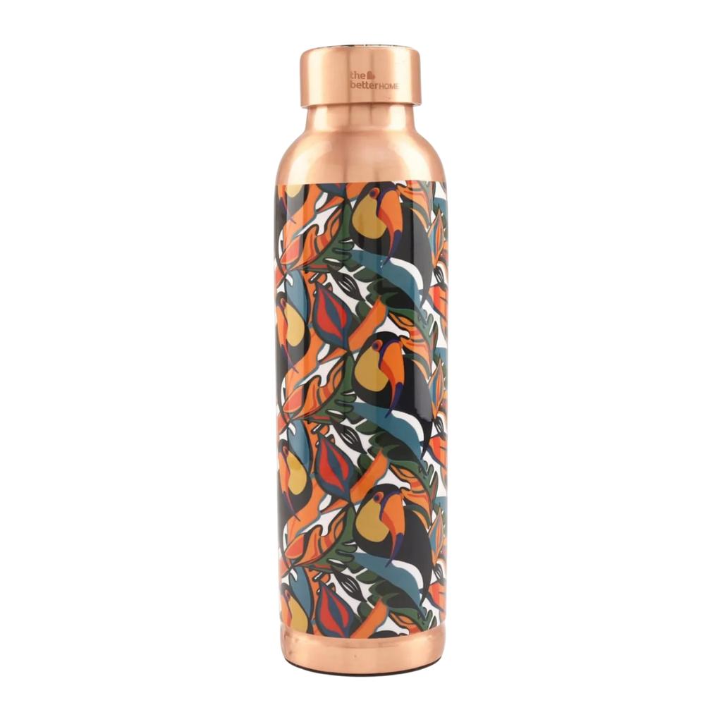 Copper Bottle with Toucans Print (950 Ml), Copper Water Bottle Toucan Touch, The Better Home