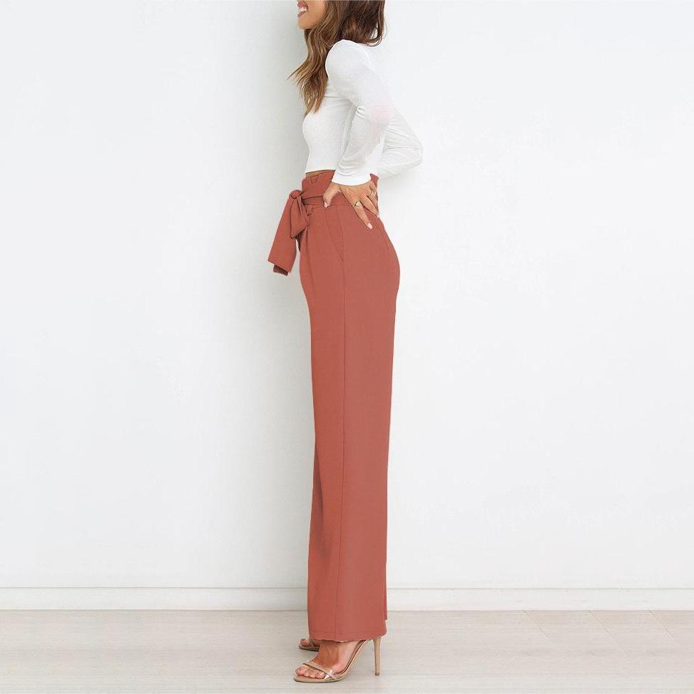 Women Summer and AutumnWorkplace Women's Trousers Casual Wide Leg High Waist Trousers with Belt Temperament Summer Commuter Pants