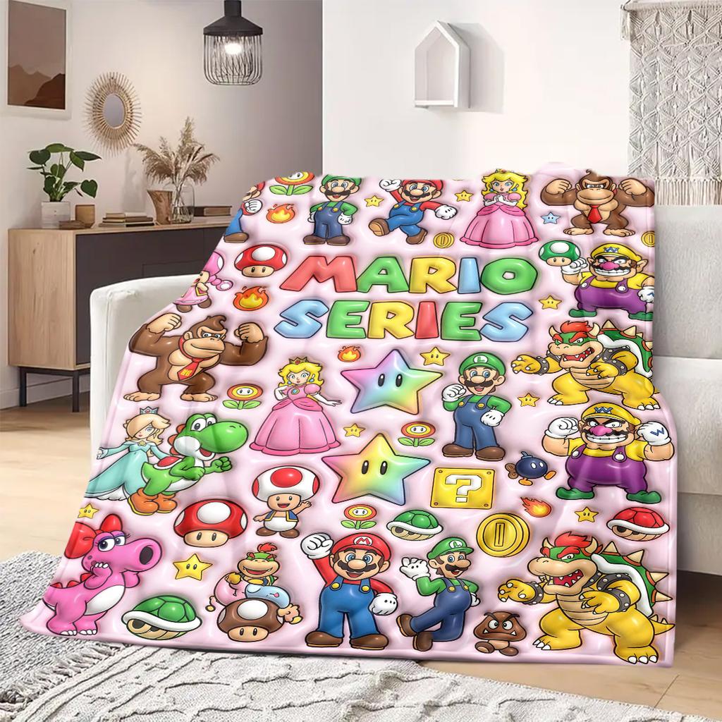 Mario Anime Print Blanket Warm Comfortable Flannel Blanket Suitable for Bedrooms, Sofas, Beds, Chairs, Picnics, Travel