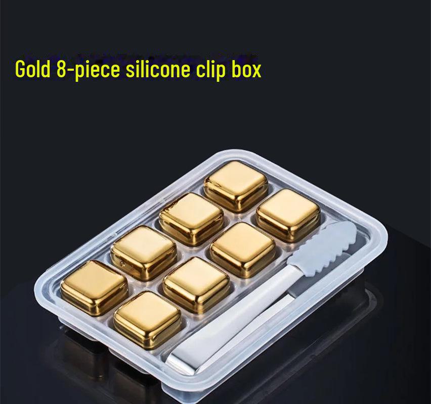 Набор кубиков льда для виски из нержавеющей стали с золотым покрытием - металлическая быстрозамораживающаяся сталь 304 для виски, вина и многого другого