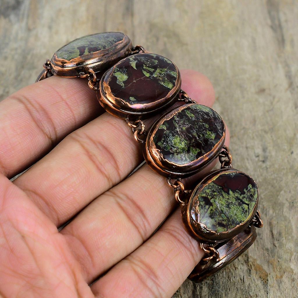 Браслет из драконовой яшмы, браслет из электроформованной меди, регулируемая цепочка, браслет ручной работы, медные украшения, браслет с драгоценным камнем, свадебные подарки