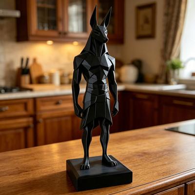 3D-печатная статуэтка Анубиса Настольная скульптура на устойчивом квадратном основании Матовый черный Минималистичный Низкополигональный дизайн для декора дома, офиса, кабинета Подарок