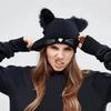 Шерстяная вязаная шапка-пуловер Теплая шапка от холода Модная шапка-бини с кошачьими ушками Осень
