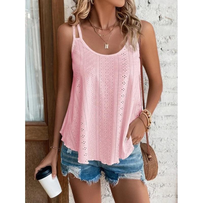JPNTKY Women's Fashion Casual Summer Solid Color Print Sleeveless U-Neck Blouses & Shirts