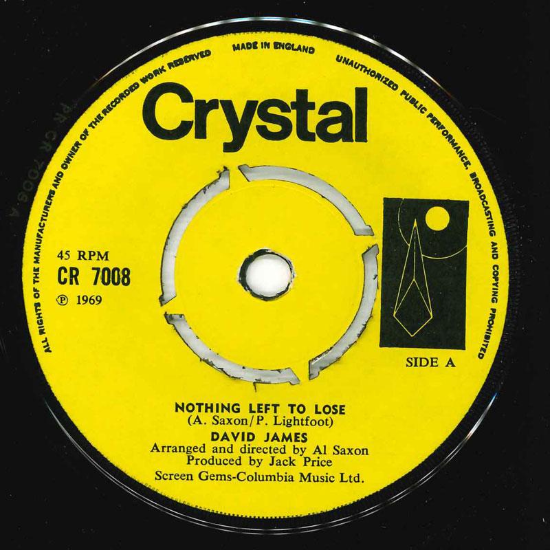 7-дюймовая пластинка DAVID JAMES - Nothing Left To Lose CR7008 Crystal 1969 UK Soul/Funk Б/у