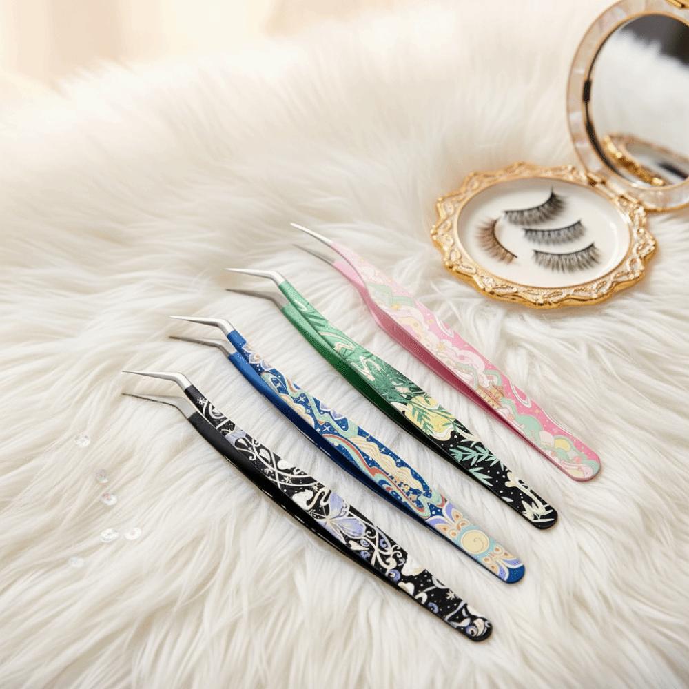 High Precision False Eyelash Tweezers Metal Lashes Extension Tweezer Miniature Scene Stickers