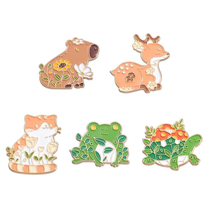 Creative Cartoon Animal Floral Metal Brooch Adorable Gift For Students And Adults