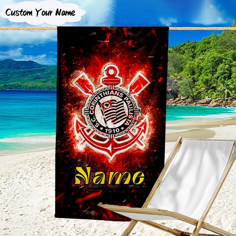1PC Custom Name Beach Towel Corinthians Crest Purple Beach Towel, Suitable for Camping, Travel, Beach Accessories, Super Absorbent, Family Gift