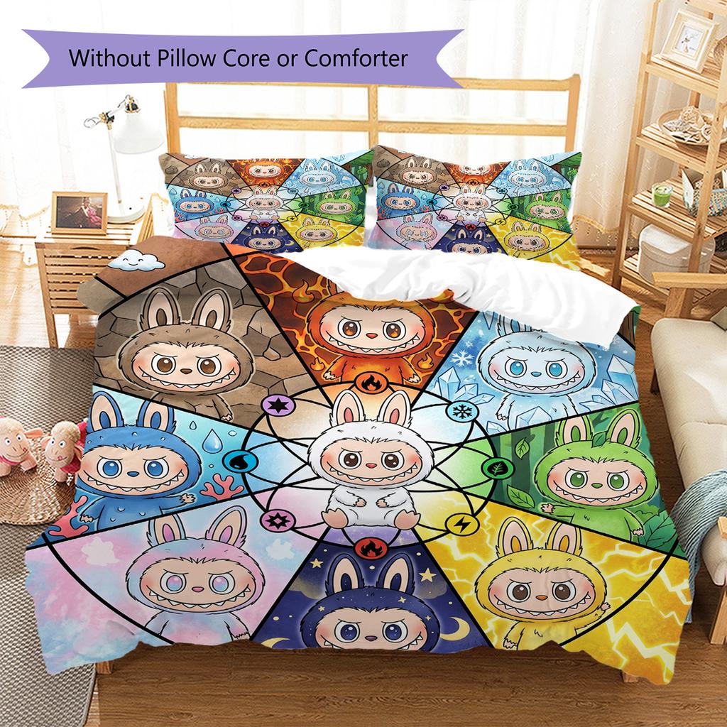Labubu Pattern Bedding Quilt Set Quilt Cover Pillowcase Home Decoration Birthday Gift (1 * duvet cover + 2 * pillowcase, without core)