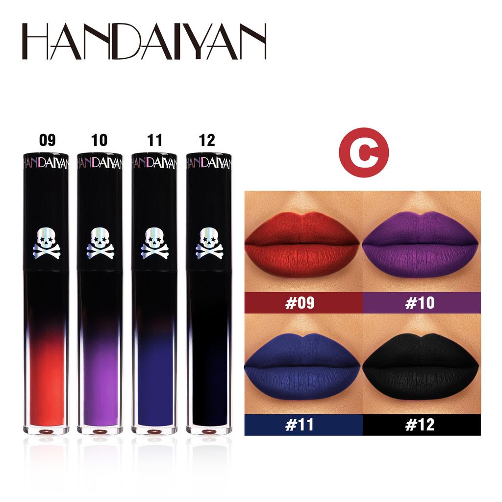 HANDAIYAN Halloween Matte Lip Glaze Set Gothic Velvet Lip Gloss Festival Celebration Red