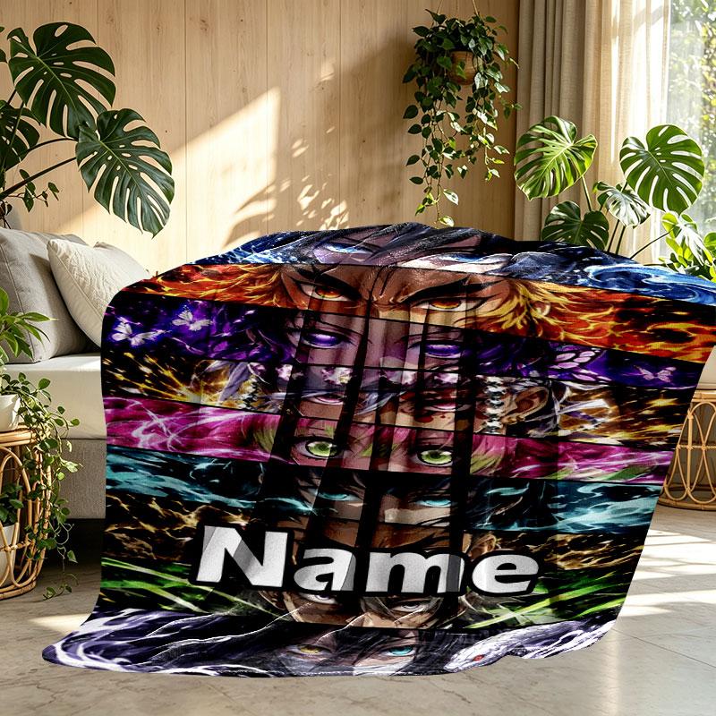 Custom Name Personalized Demon Slayer Print Blanket, Home Decor, Bedroom, Sofa, Camping, Couch, Gifts for Birthday Christmas